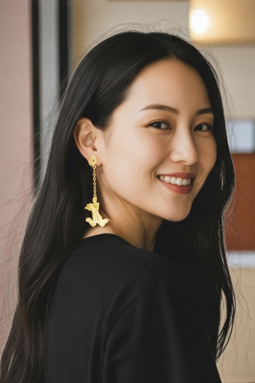 Cattitude Asymmetric Brass Dangler Earrings