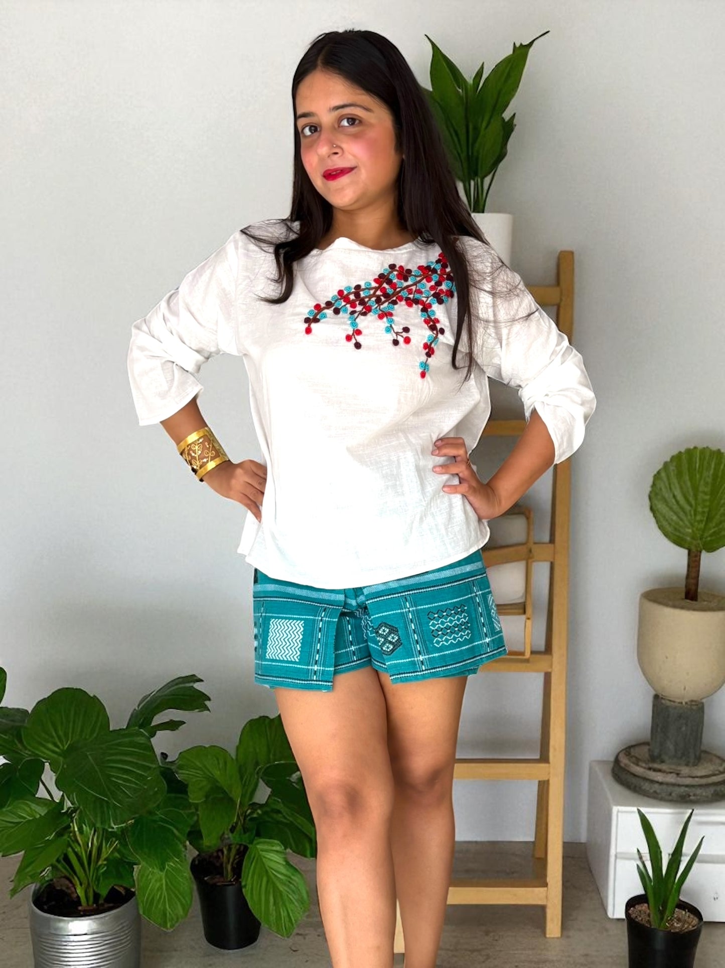 Candycrush Full Sleeved Embroidered Khadi Cotton Top - Cream
