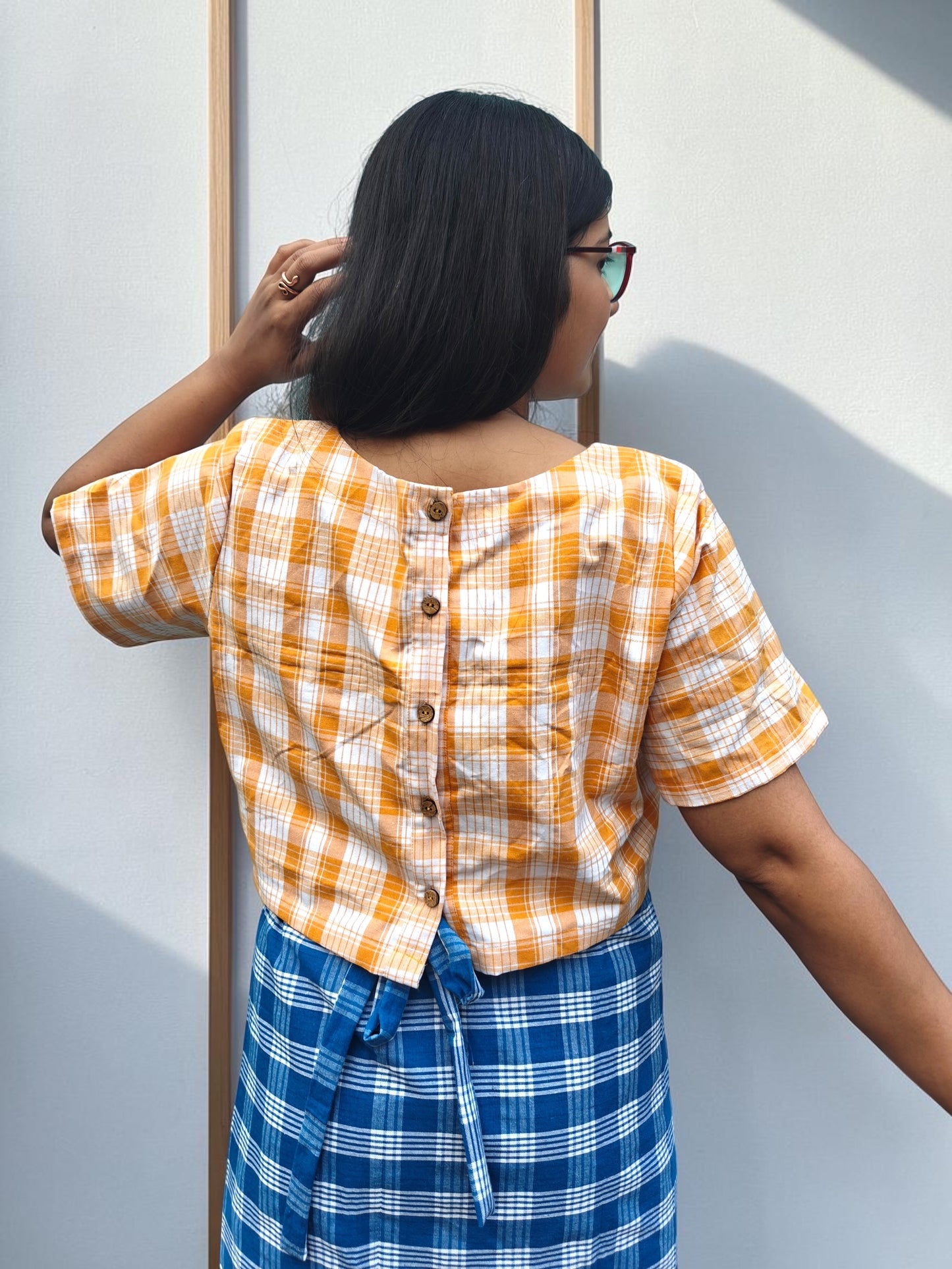 Pookie Yellow & Blue Gamchha Coords Set