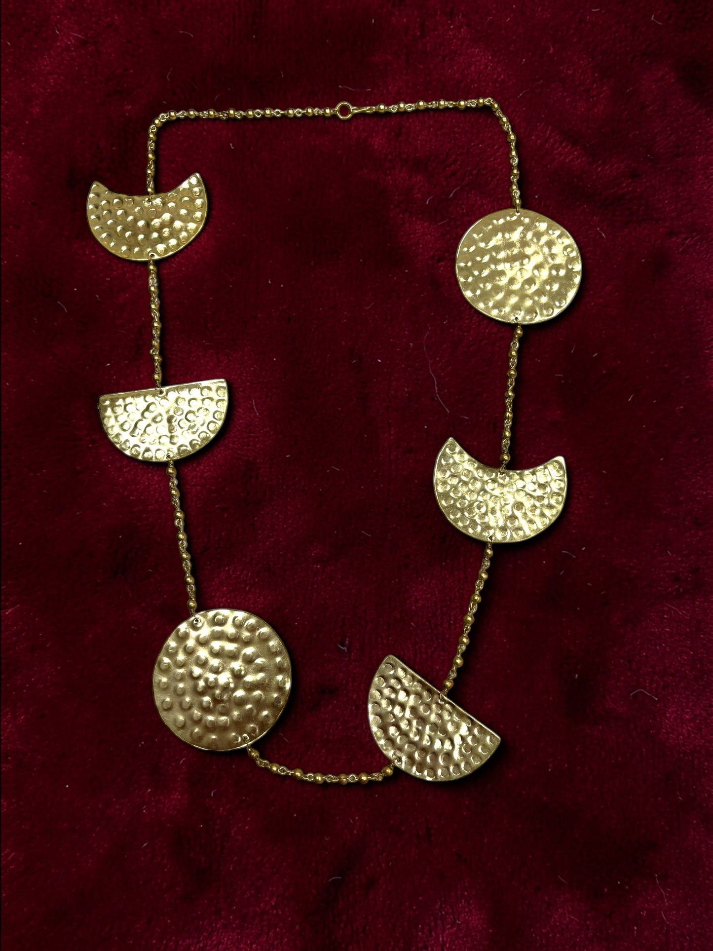 Phases of the Moon Brass Statement Necklace Jewelry Set (Necklace, Earrings)