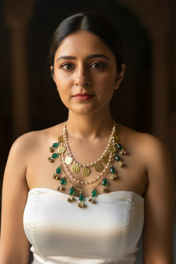 Thakurani Brass and Crystals Layered Statement Necklace