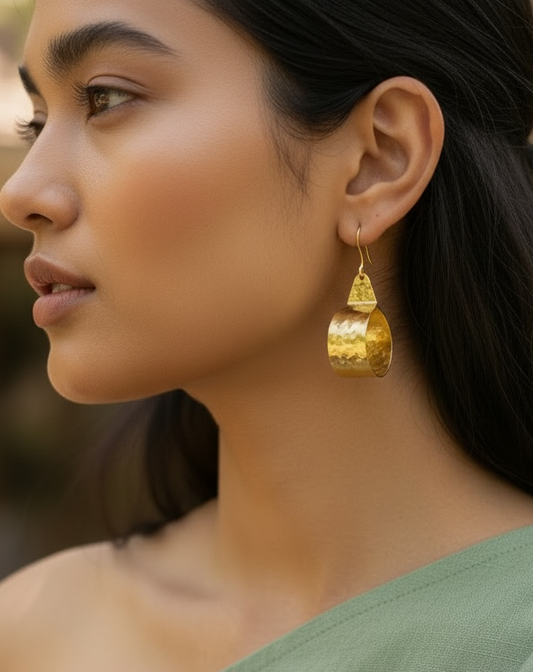 Broad Hoop Brass Dangler Earrings