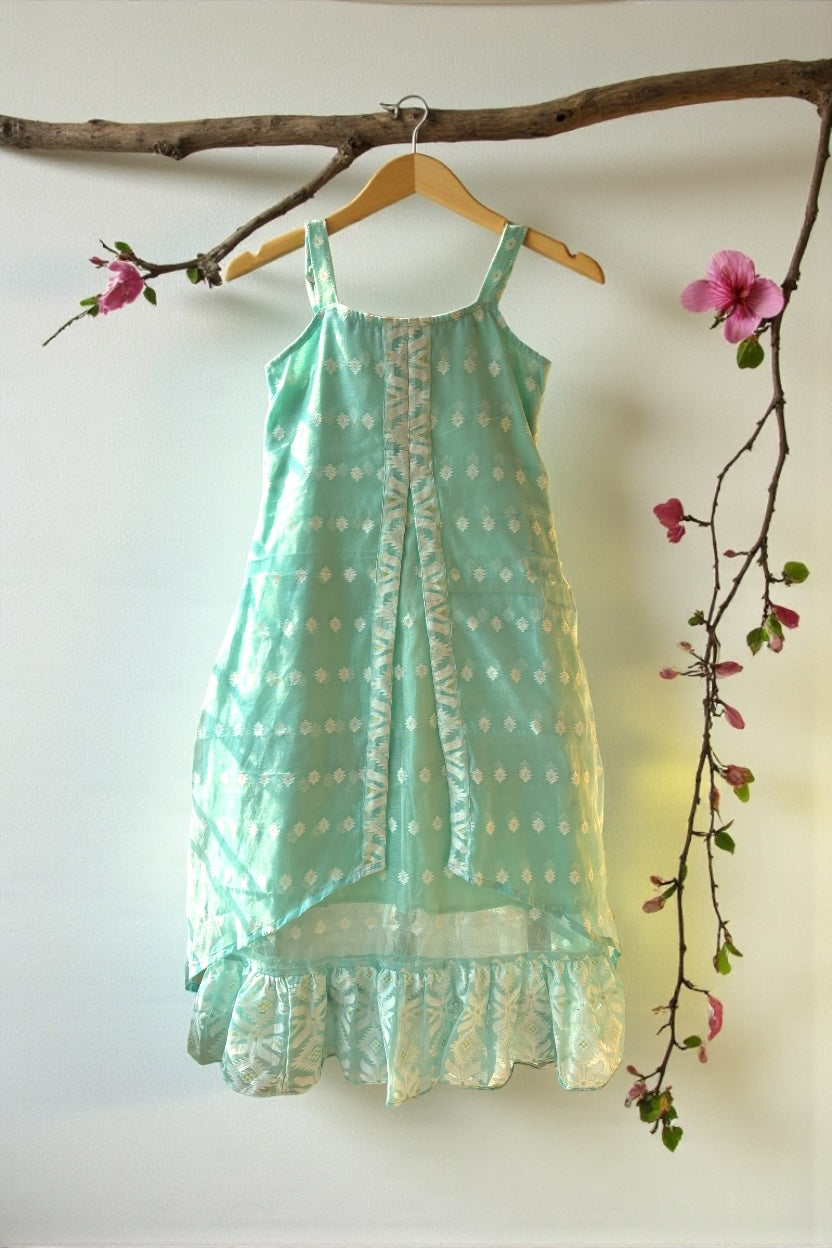 Jasmine Jamdani Cotton Layered Dress - Blue