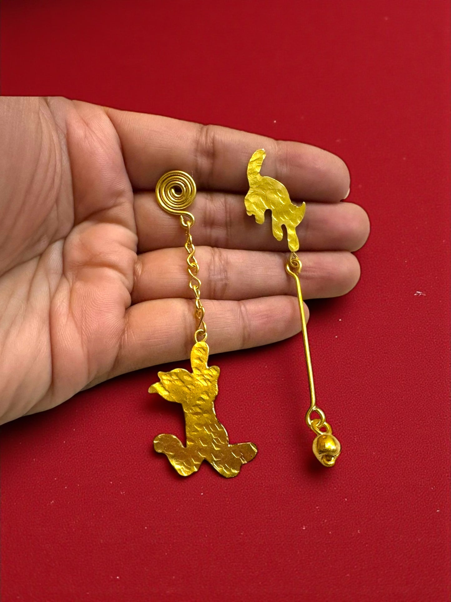 Cattitude Asymmetric Brass Dangler Earrings