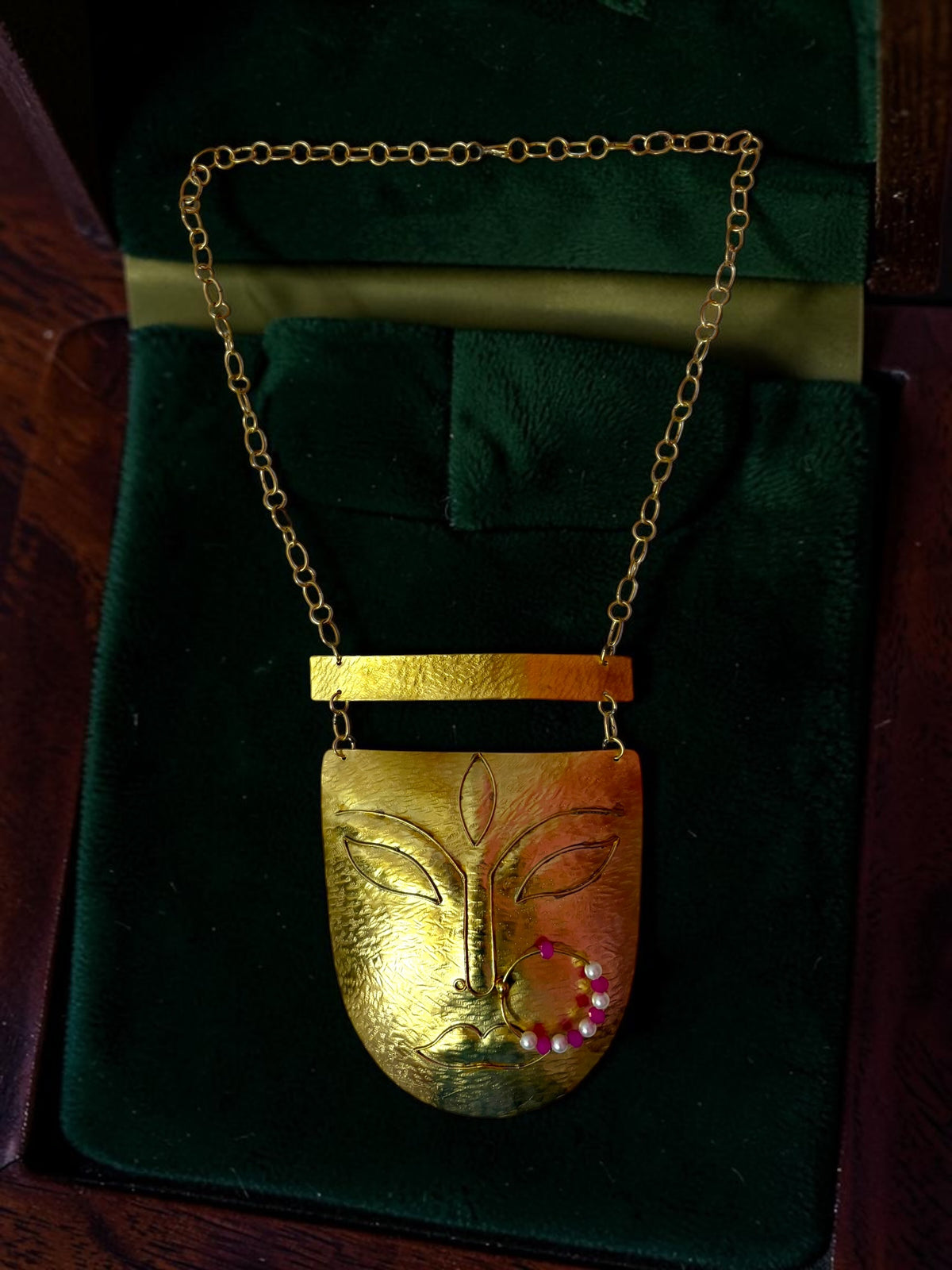 Devi Brass Statement Chain Necklace Jewelry Set (Necklace, Earrings)