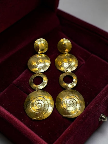 Spiral Bold Disc Brass Dangler Earrings