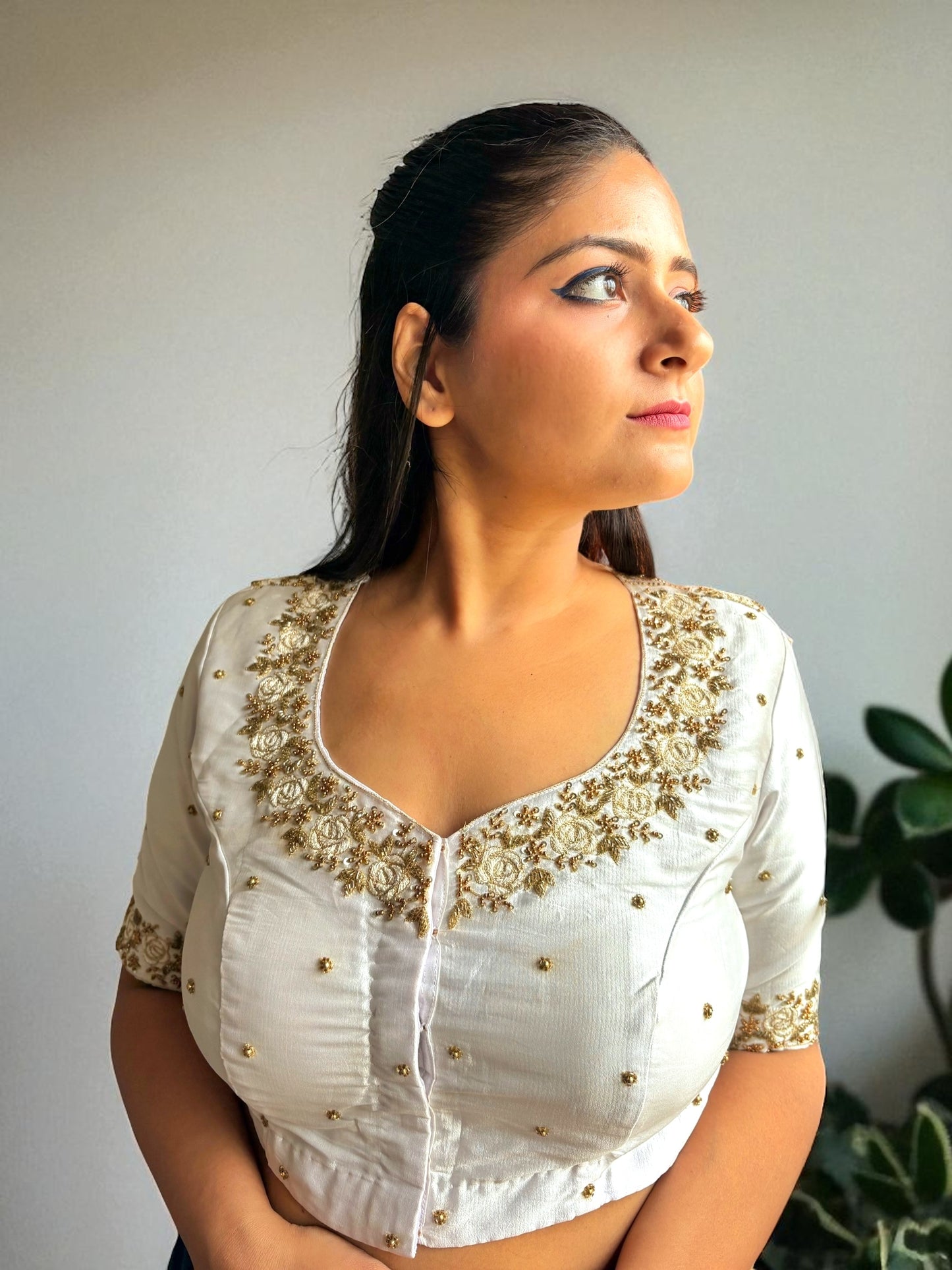Ivory White Zardosi Embroidered Partywear Blouse