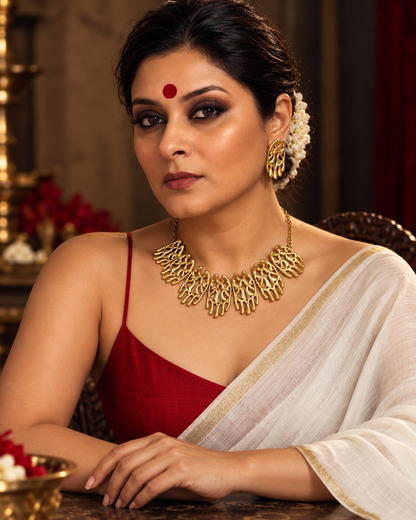 Kashish Premium Sculptural Brass Necklace Jewelry Set (Necklace, Earrings)
