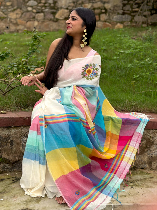 Rangini Hand-Embroidered Cotton Saree