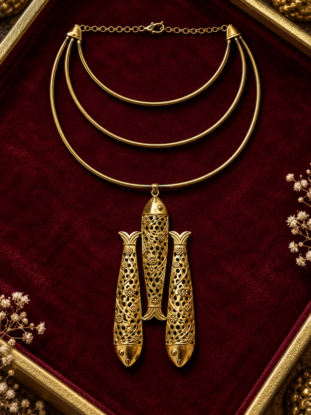 Meenmohini Premium Sculptural Brass Necklace