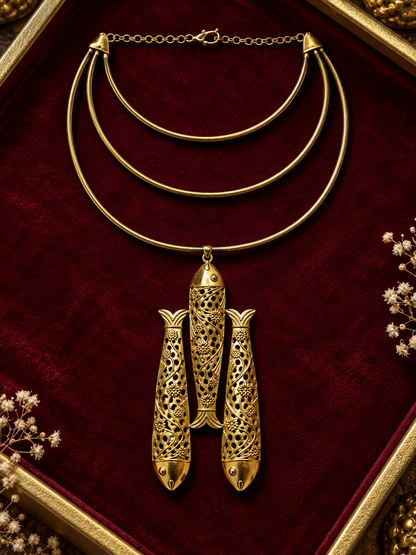 Meenmohini Premium Sculptural Brass Necklace