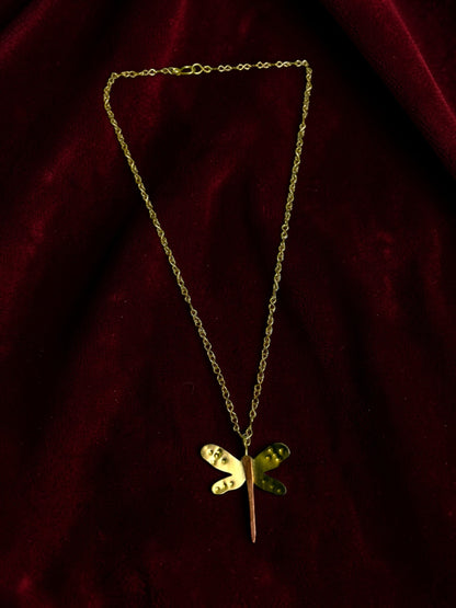 Dragonfly Brass Pendant Chain Necklace