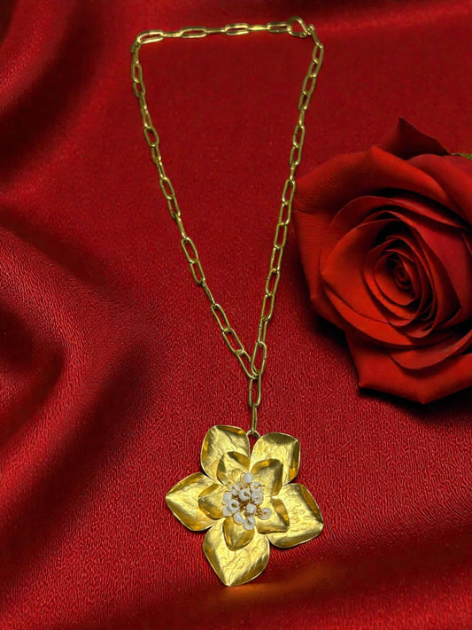 Spring Flower Brass Pendant Chain Necklace