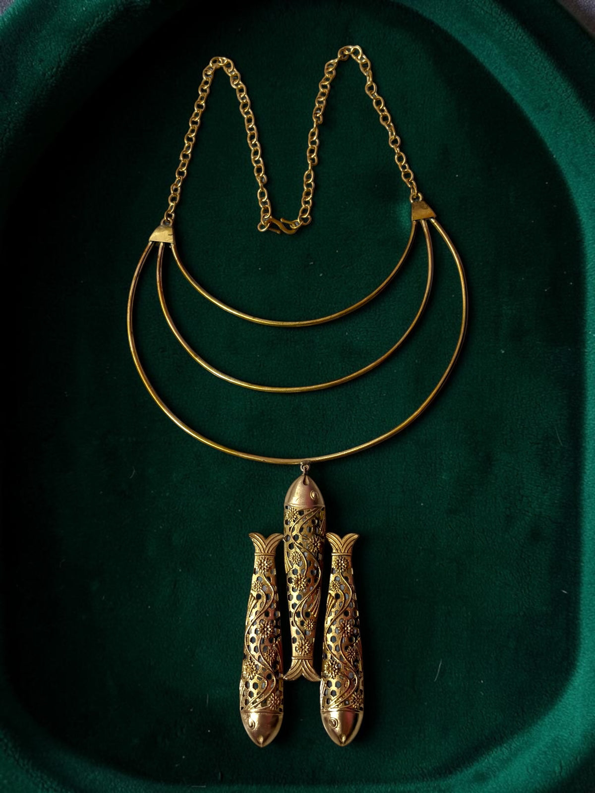Meenmohini Premium Sculptural Brass Necklace