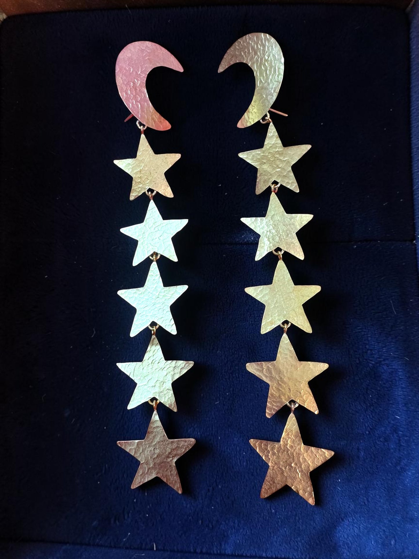 Starry Night Brass Statement Dangler Earrings