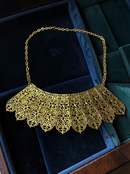 Maya Jaal Premium Sculptural Brass Necklace Jewelry Set (Necklace, Earrings)