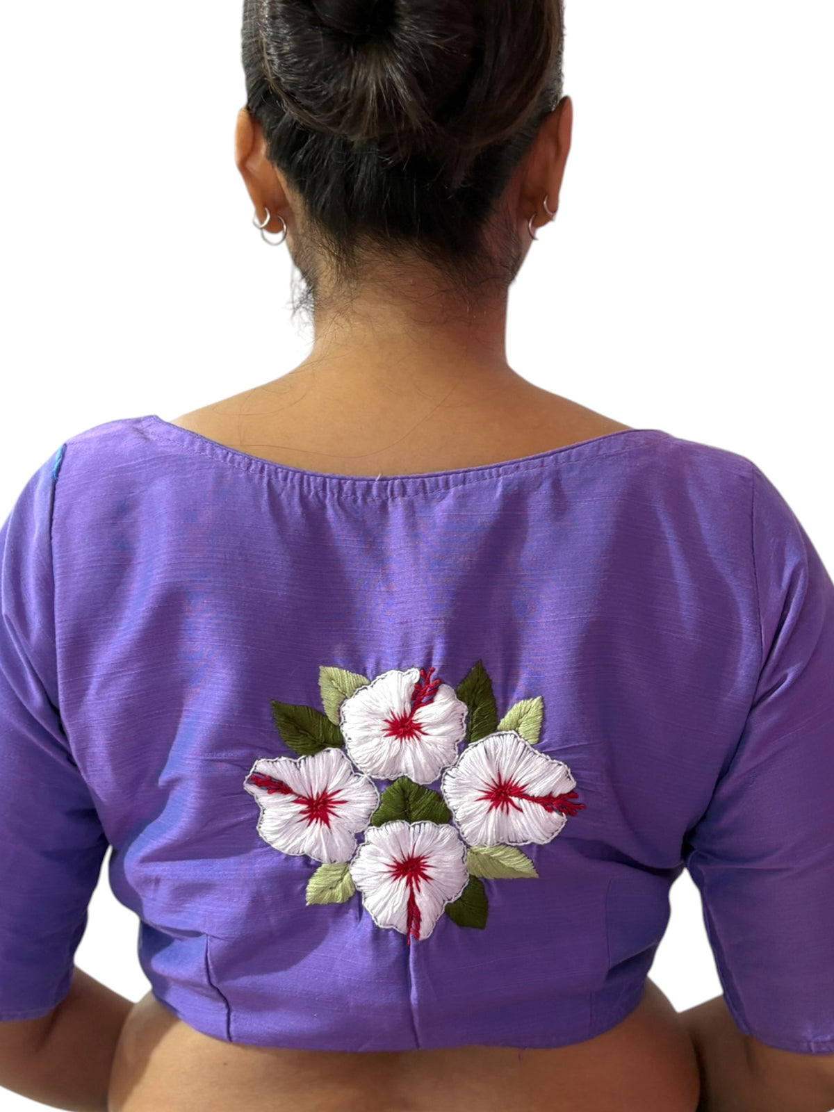 White Joba Cotton Hand-Embroidered Blouse - Purple