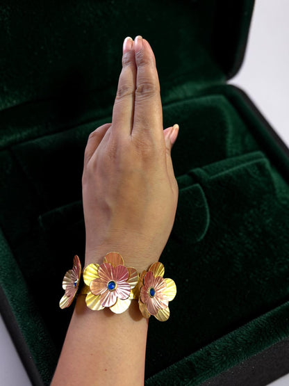 Fleurs Brass Bracelet - Deep Blue