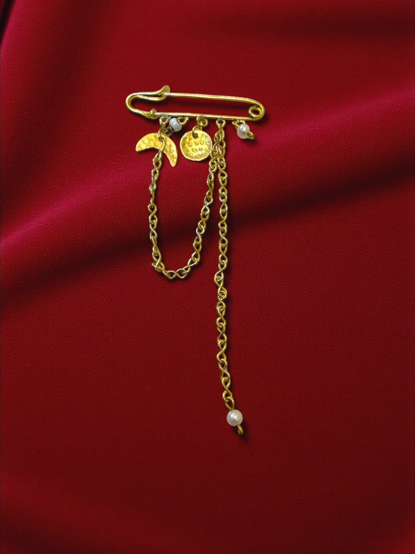 Moon and Chains Brass Brooch
