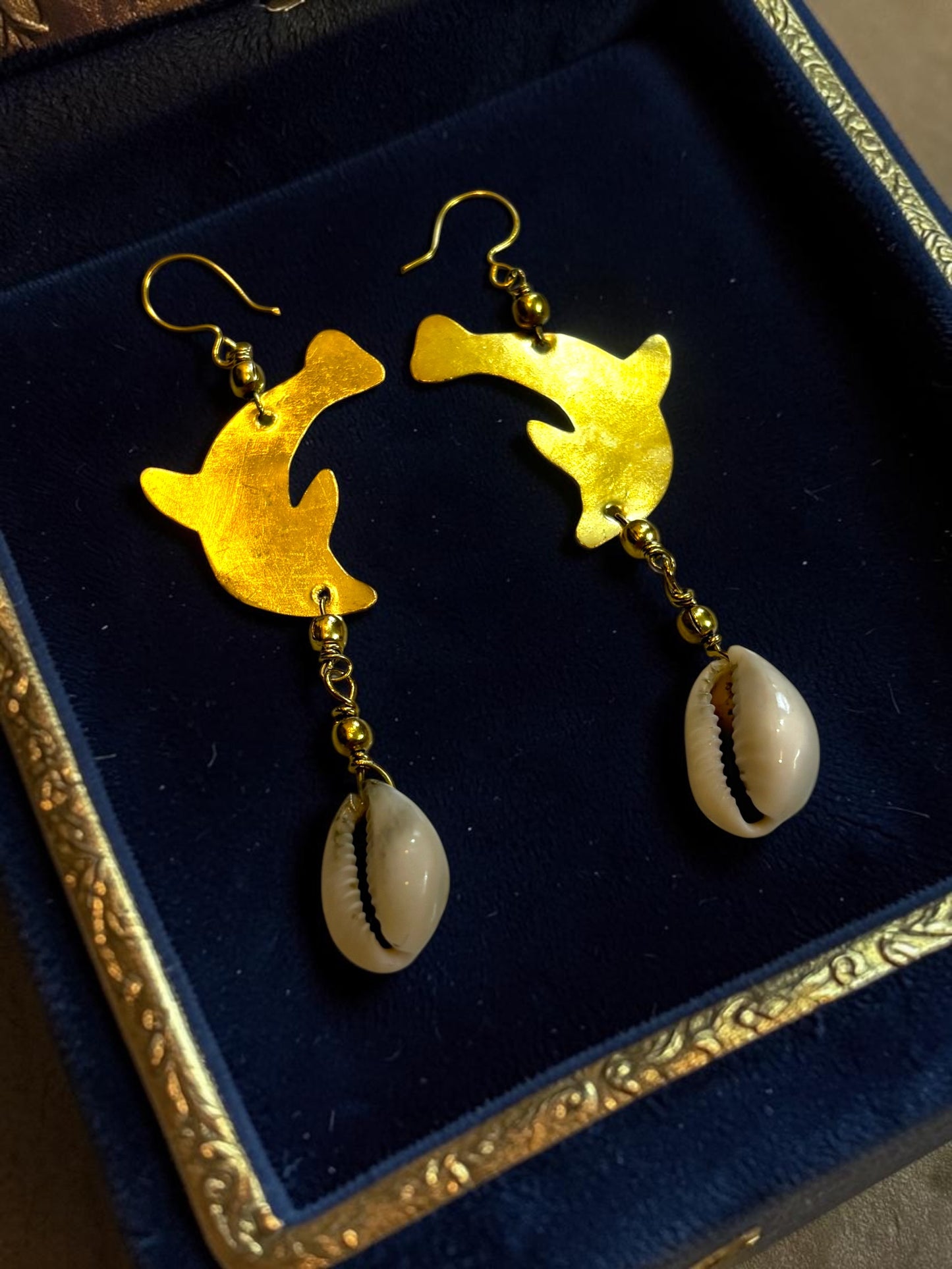 Dolphin Corrie Beaded Brass Dangler Earrings