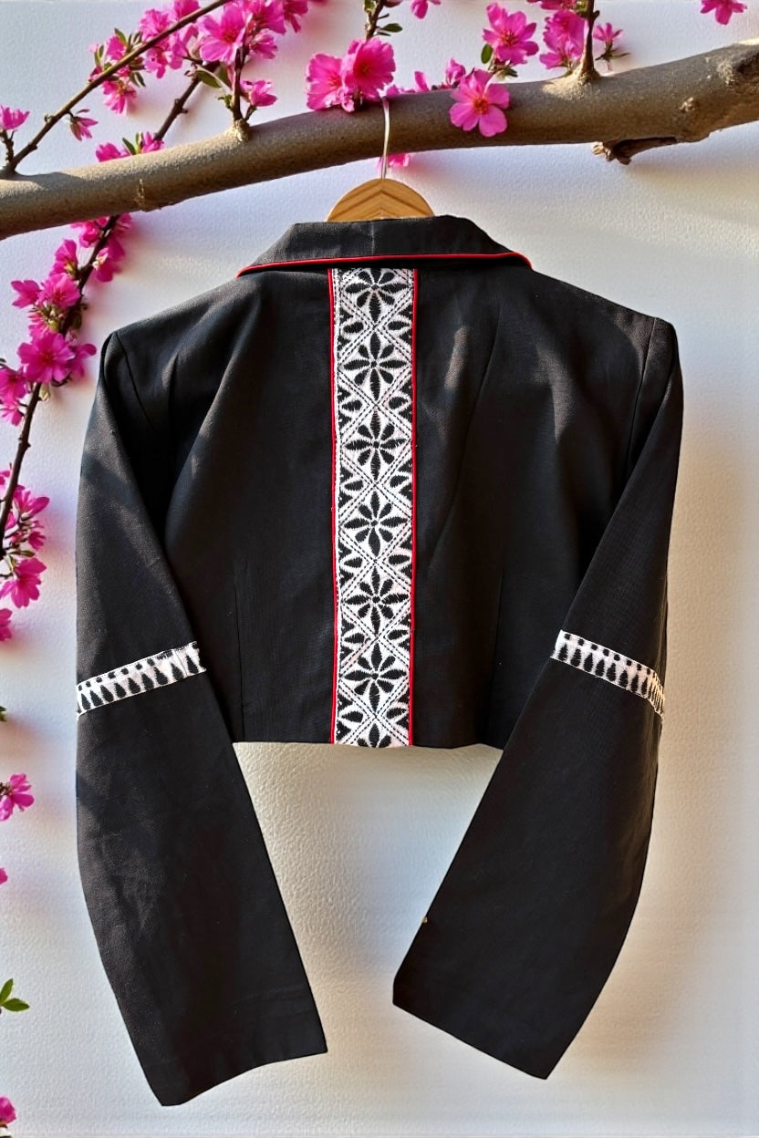 Donna Kanthastitch Cotton Cropped Jacket - Black