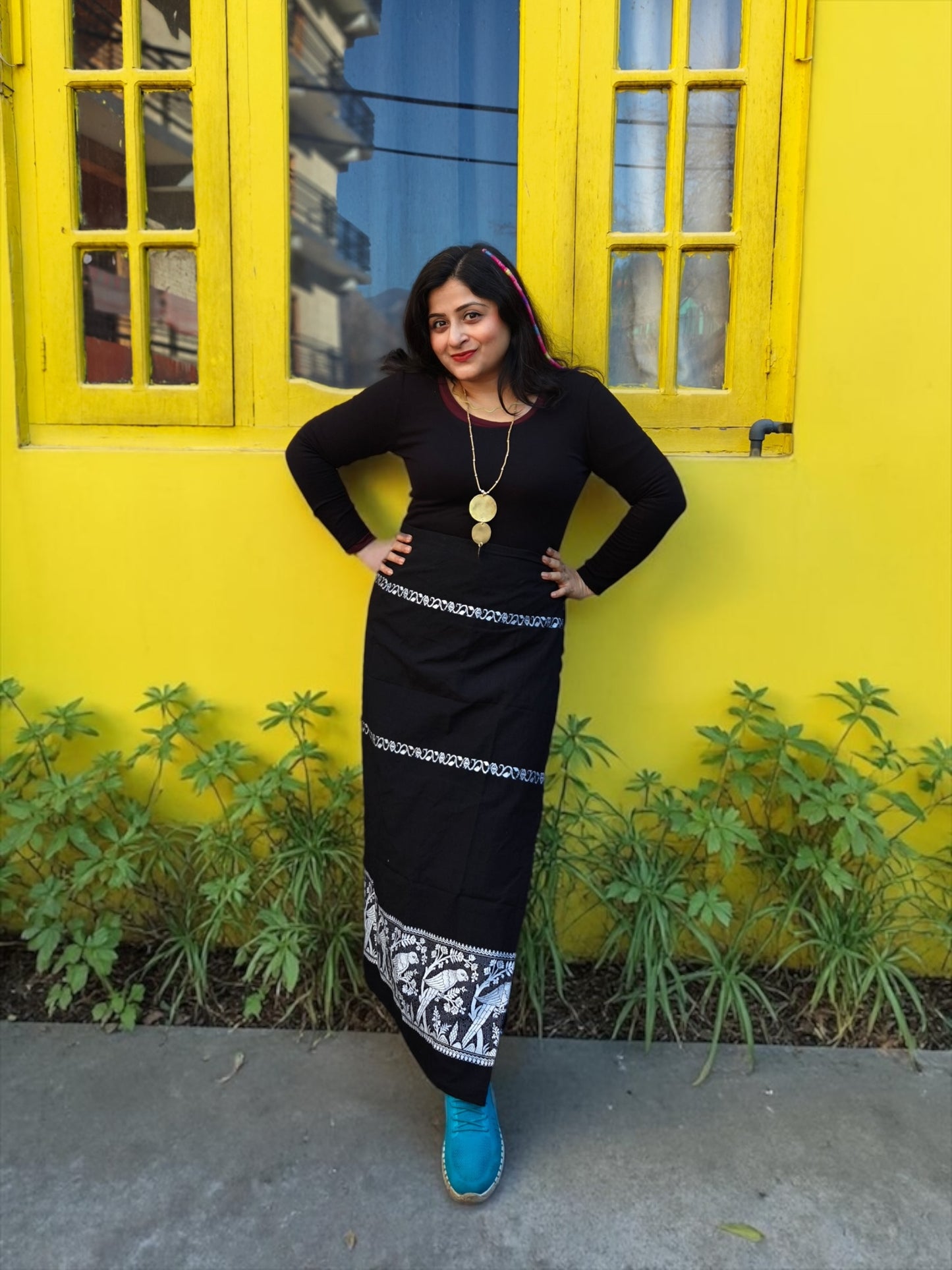 Naobi Parrot Cotton Wrap Skirt - Black