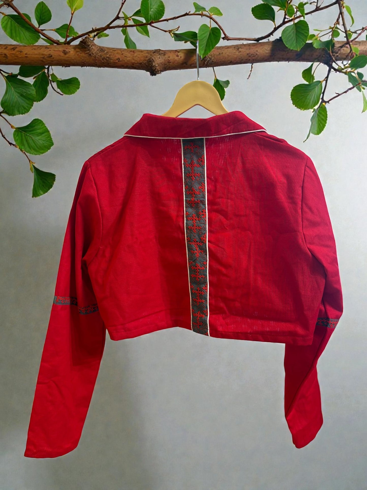 Donna Kanthastitch Cotton Cropped Jacket - Red