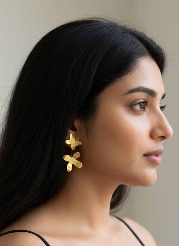 Flowers Brass Detachable Jacket Earrings