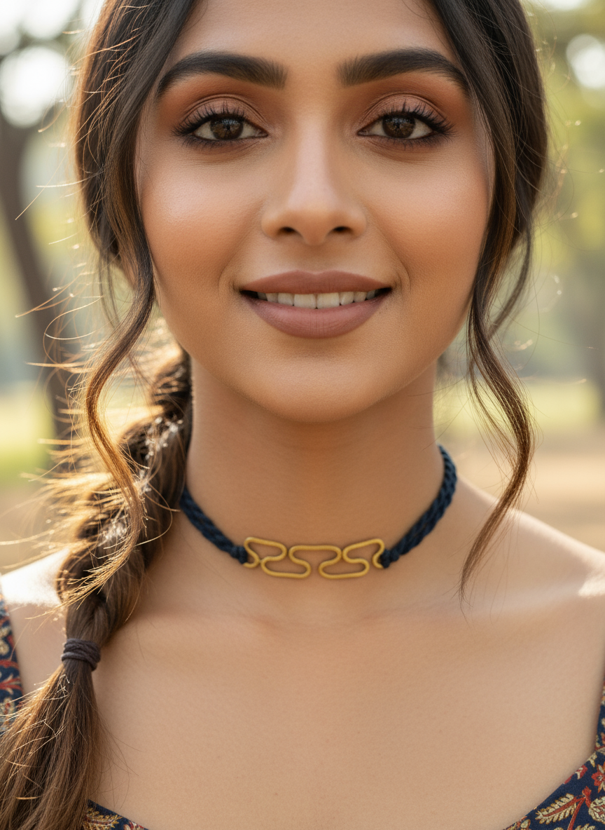 Flat Spiral Mini Brass Choker Necklace Jewelry Set (Necklace, Earrings, Bracelet)