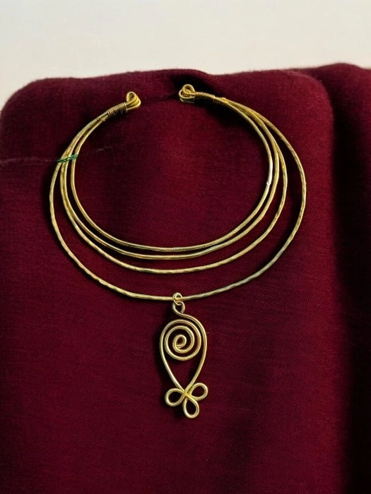 four-tiered-brass-hansli-necklace-with-spiral-pendant