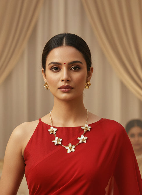 Ghungru Beads Brass Necklace Jewelry Set (Necklace + Stud Earrings)