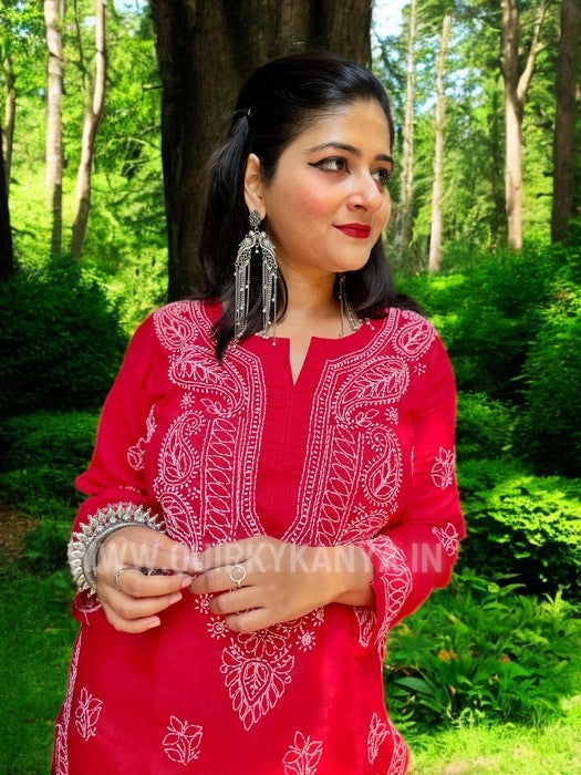 Gulaab Chikankari Cotton Kurta - Red