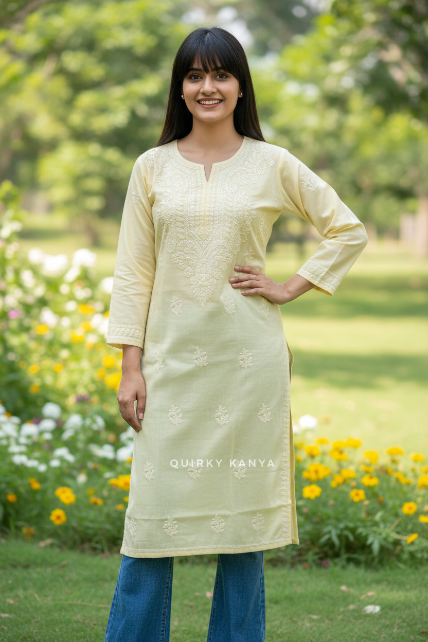 Gulaab Chikankari Cotton Kurta - Beige