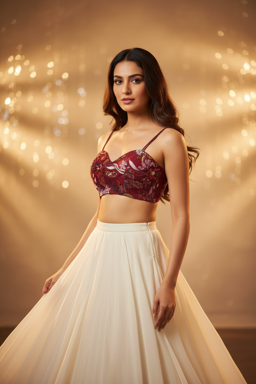 Haseen Khwaab Strappy Sequin Party Blouse - Maroon