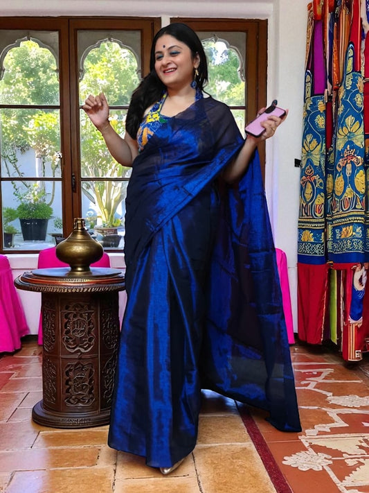 Neelam Cotton Tissue Saree - Royal Blue