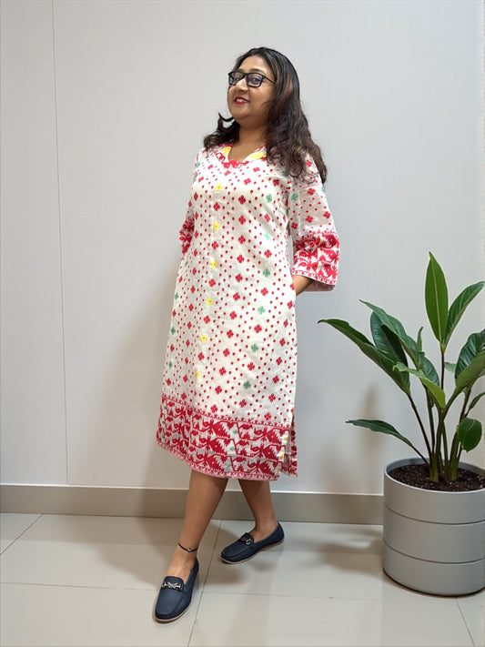 Jinia Jamdani Cotton Collared Dress