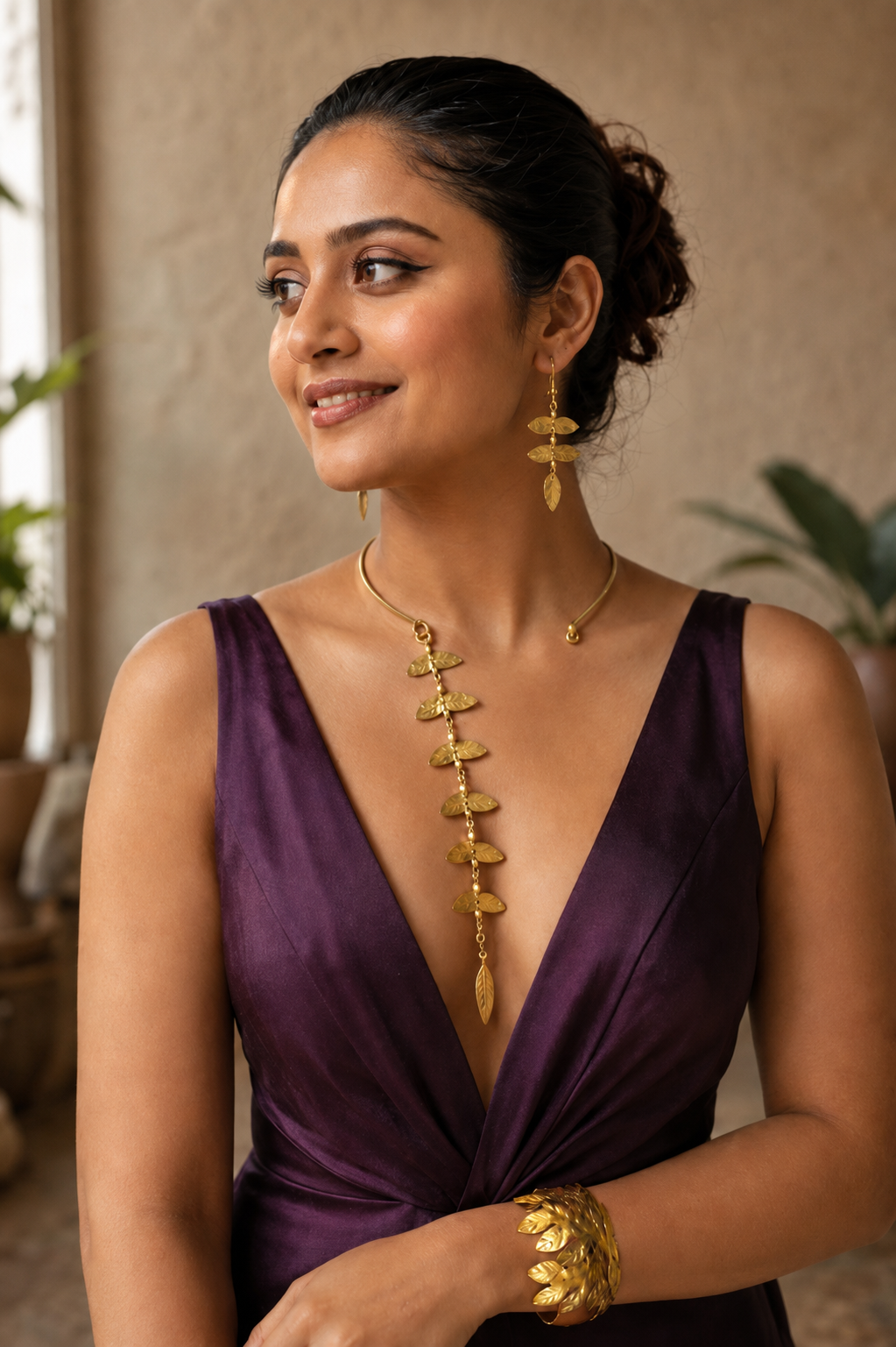 Vine Fantasy Hasli Brass Necklace Jewelry Set (Necklace, Earrings, Bracelet)