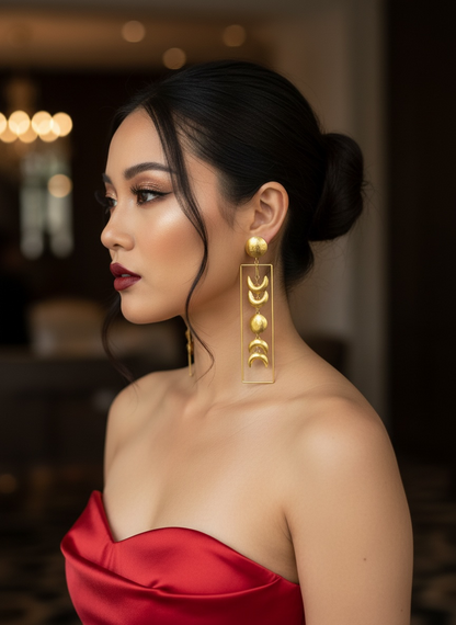 Phases of the Moon Brass Dangler Earrings
