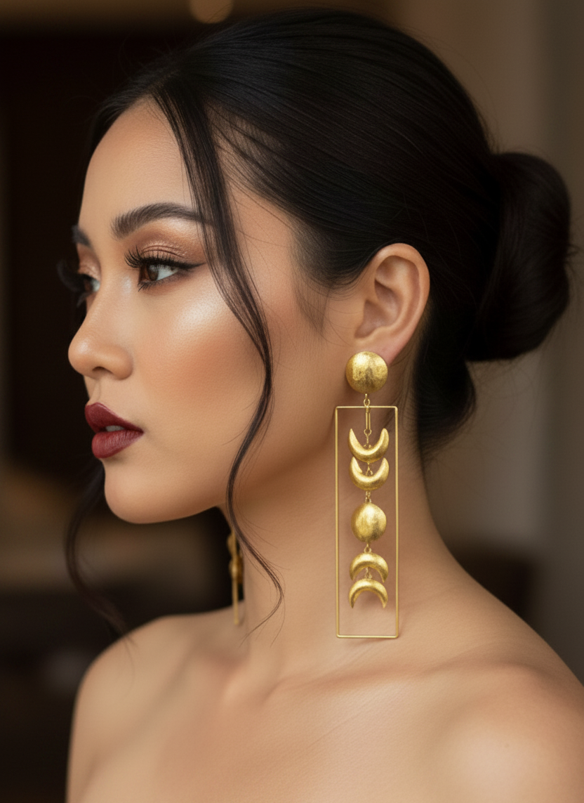 Phases of the Moon Brass Dangler Earrings