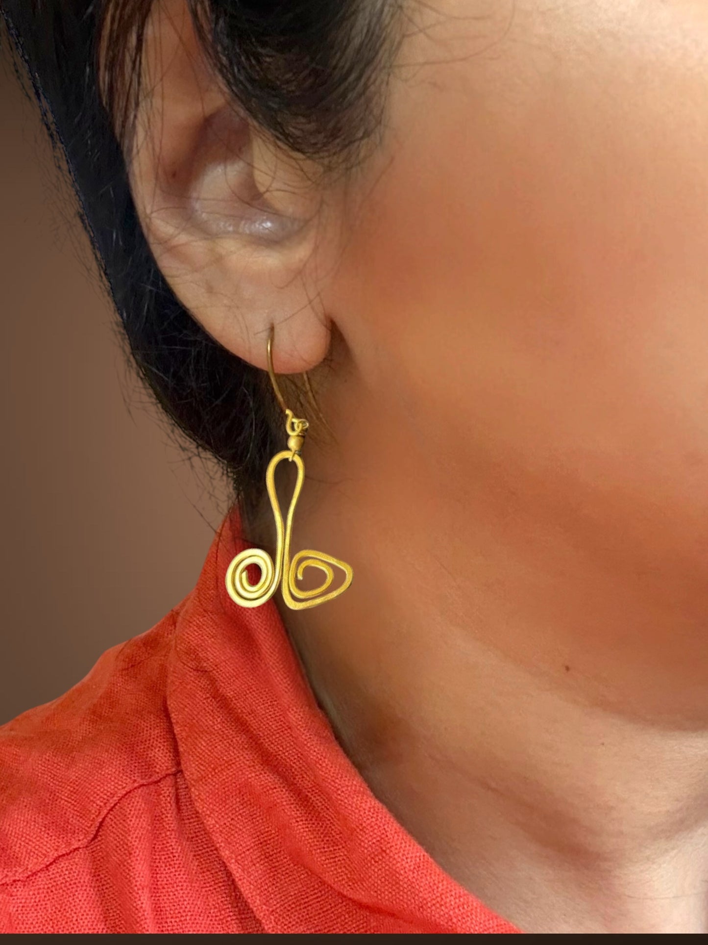 Tiny Triangle and Spiral Brass Dangler Earrings