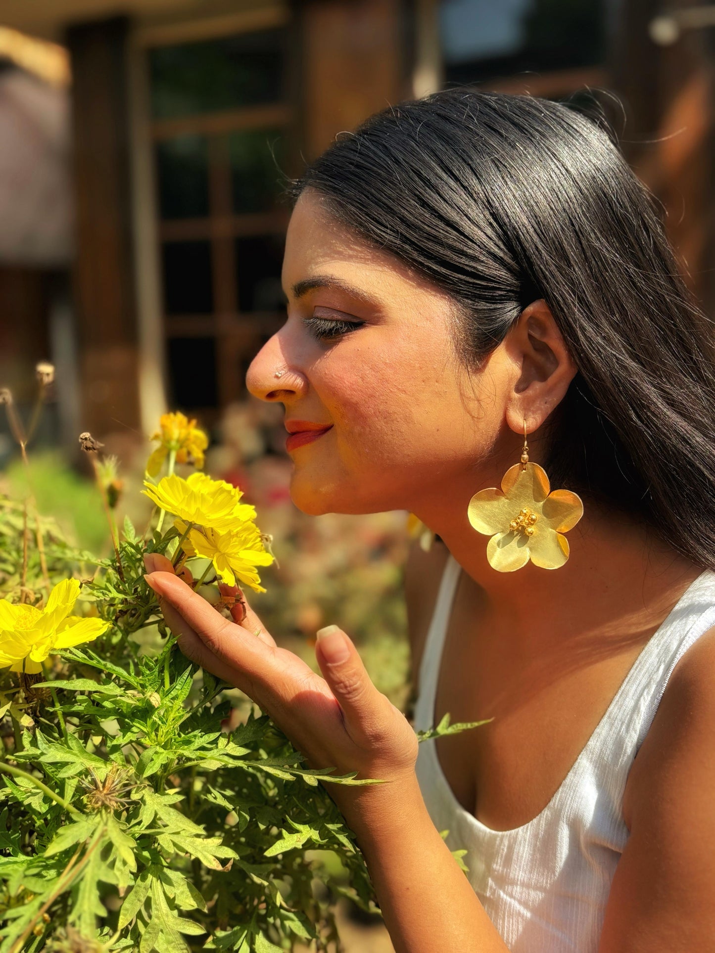 Ghungru Flower Brass Dangler Earrings