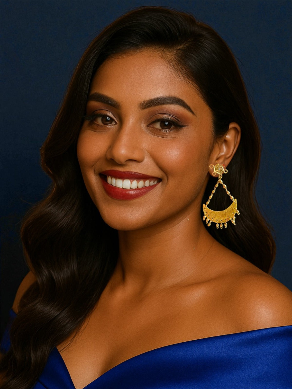 Prathama Chandni Moon Brass Statement Dangler Earrings