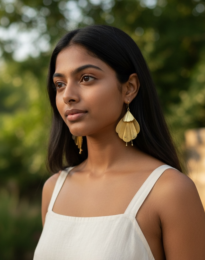 Dancing Lilies Brass Dangler Earrings