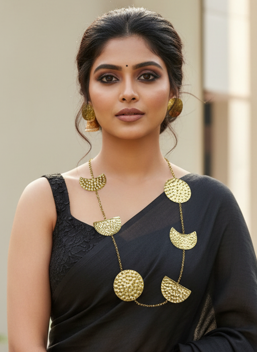 Phases of the Moon Brass Statement Necklace