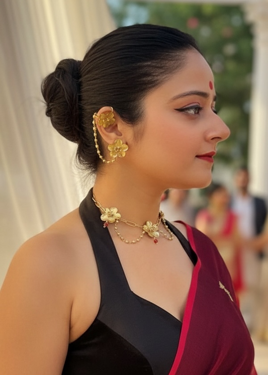 Bangaliana Brass Choker Necklace Jewelry Set (Necklace, Earcuffs)