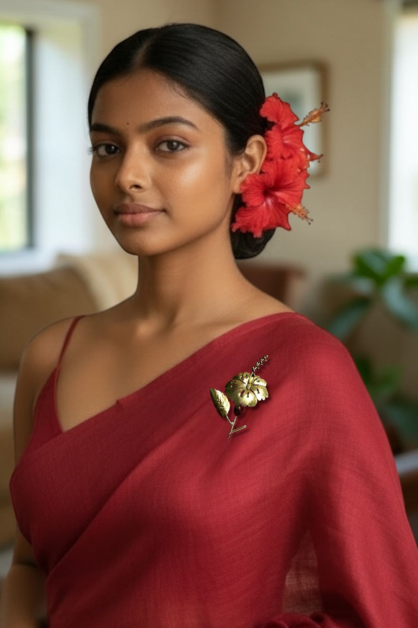 Hibiscus Flower Brass Brooch