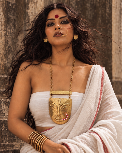 Devi Brass Statement Chain Necklace Jewelry Set (Necklace, Earrings)