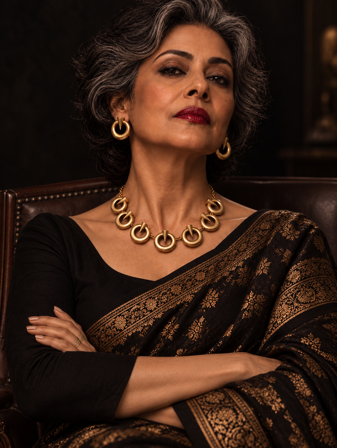Veya Premium Sculptural Brass Necklace Jewelry Set (Necklace, Earrings)