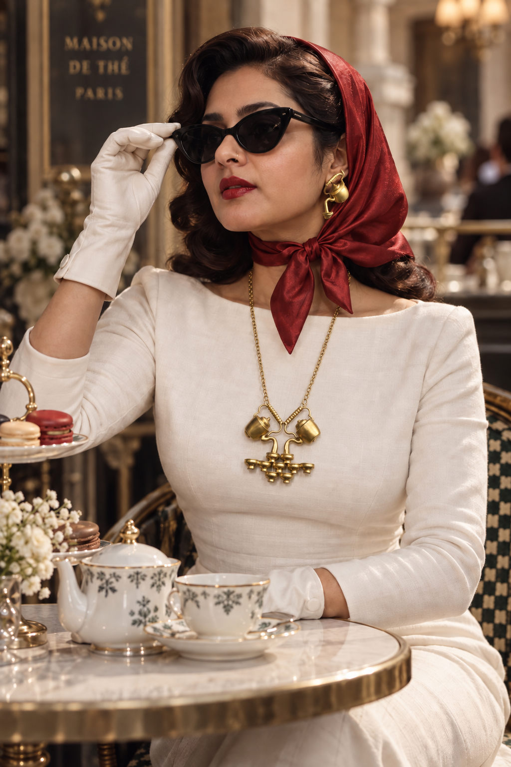High Tea Premium Sculptural Brass Necklace Jewelry Set (Necklace, Earrings)