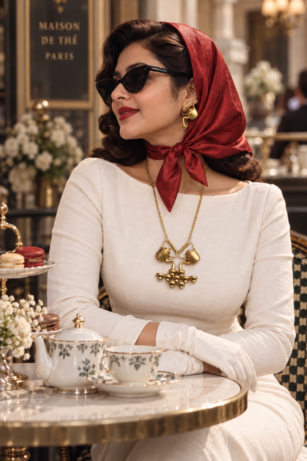 High Tea Premium Sculptural Brass Necklace Jewelry Set (Necklace, Earrings)